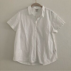 LL Bean White Short Sleeve Button Front Top Beach Travel Breathable Cotton Large